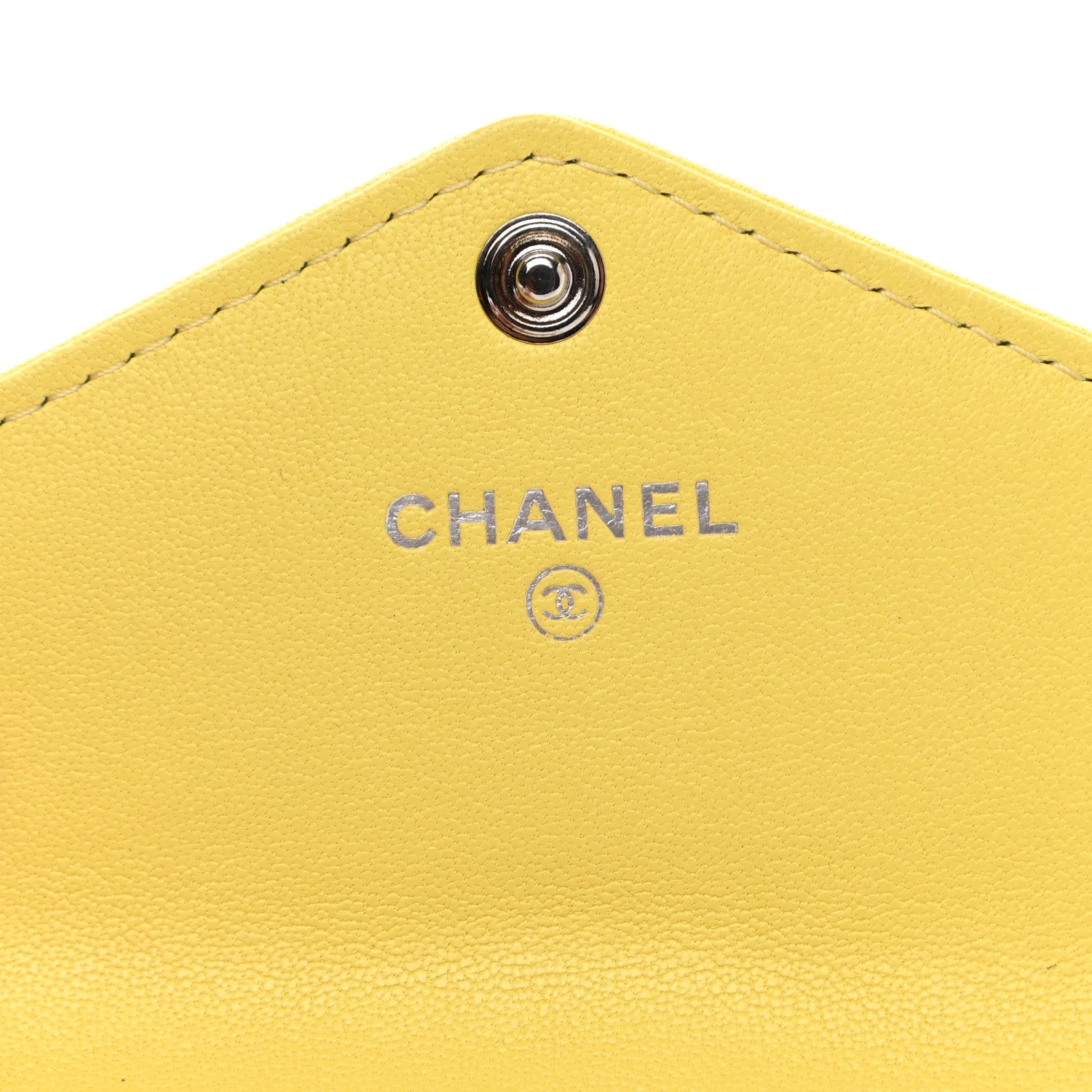 Chanel Lambskin Chevron Quilted Card Holder Yellow 6 of 9
