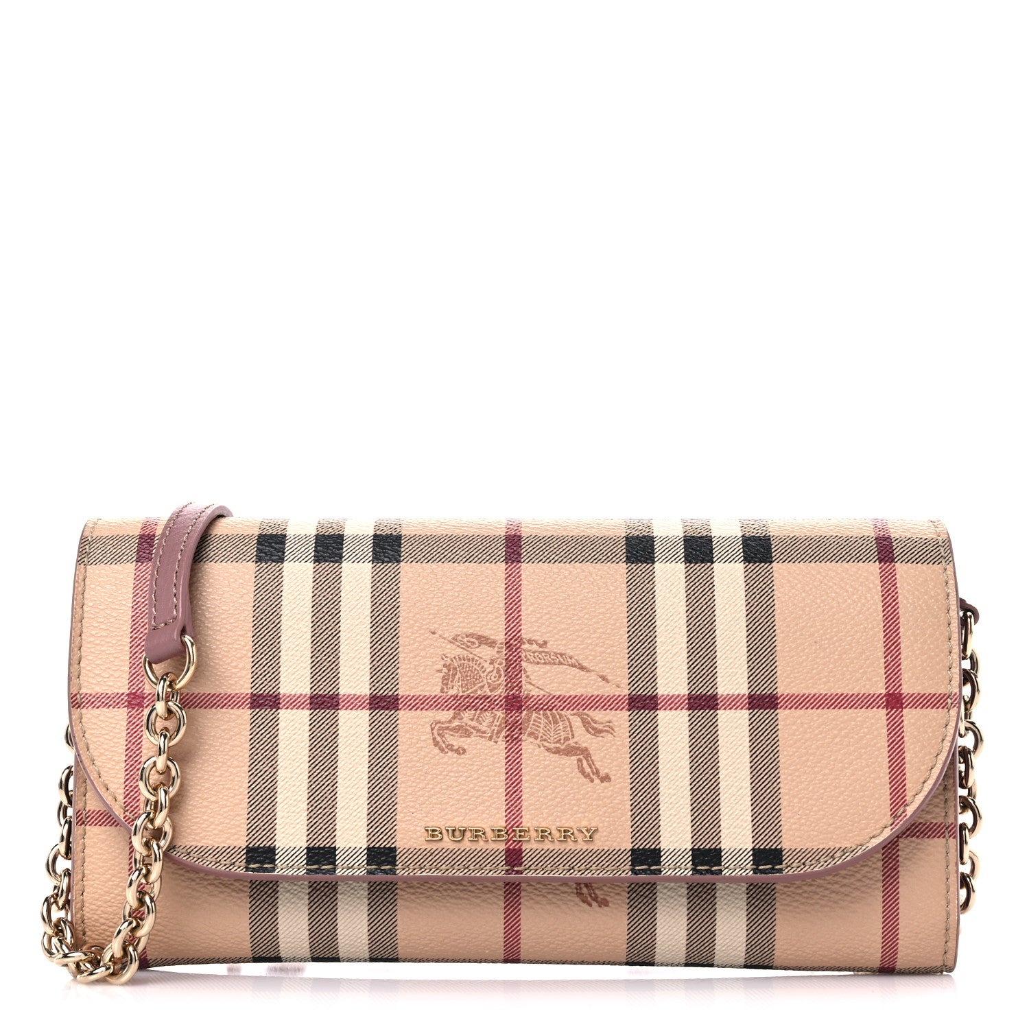 Burberry Haymarket Check Henley Wallet On Chain Dusty Pink 1 of 15