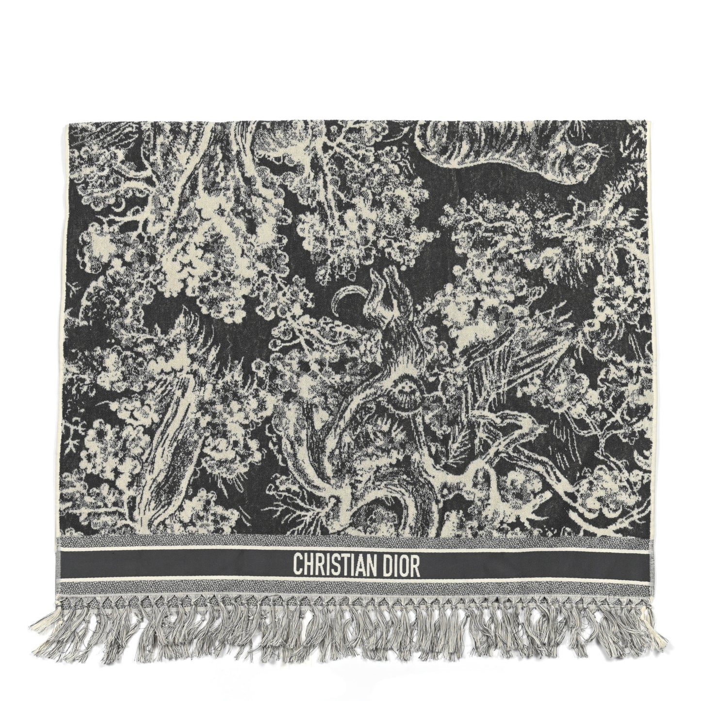 Cotton Toile De Jouy Reverse Towel Grey Ivory