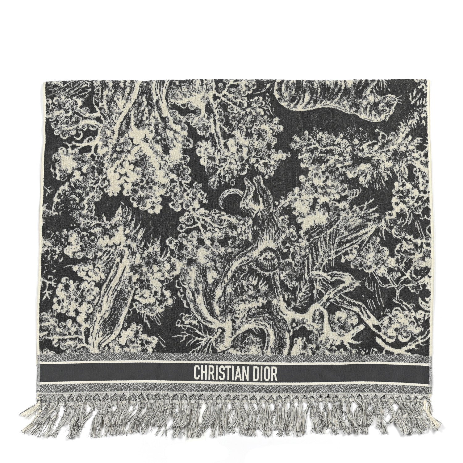 Christian Dior Cotton Toile De Jouy Reverse Towel Grey Ivory 1 of 4