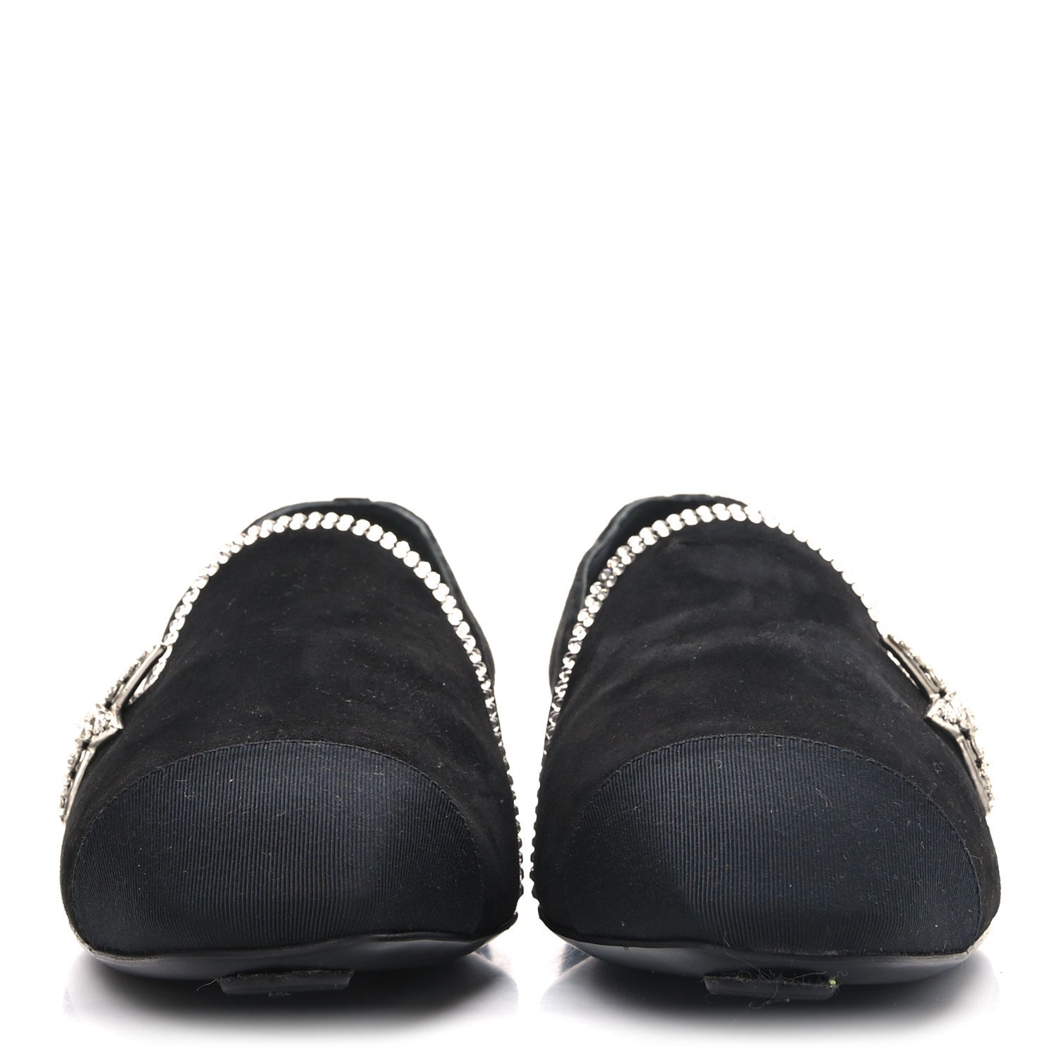 Chanel Suede Calfskin Grosgrain Crystal Star Mocassin Loafers 38 Black 3 of 9