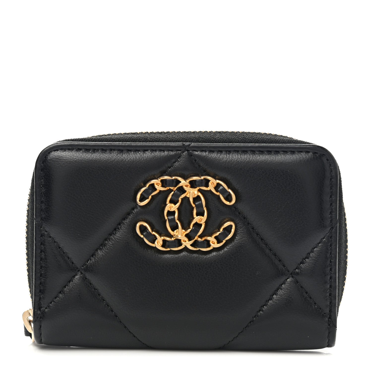 Chanel Lambskin Quilted Chanel 19 Zip Around Coin Purse Wallet Black 1 of 8