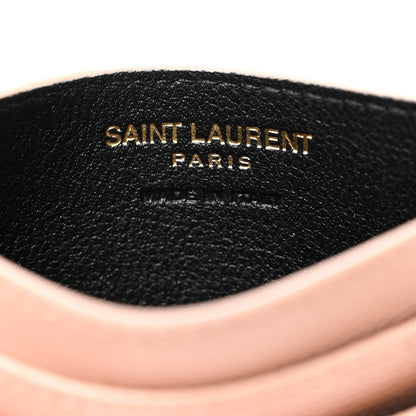 Saint Laurent Grain De Poudre Matelasse Chevron Monogram Credit Card Case Pale Pink 6 of 8