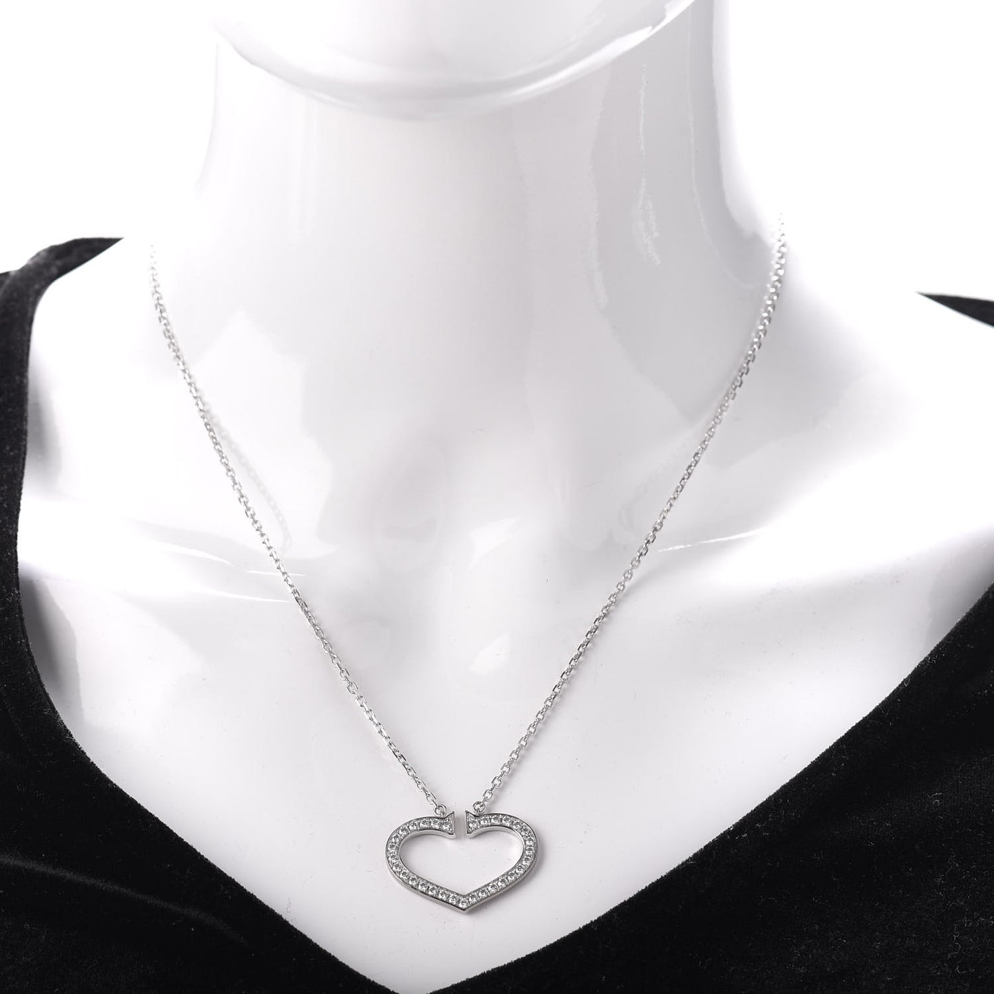 18K White Gold Diamond Large Hearts and Symbols Pendant Necklace