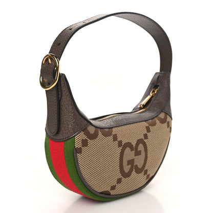 Gucci Monogram Jumbo GG Textured Dollar Calfskin Web Mini Ophidia Half Moon Hobo Camel Ebony New Acero 3 of 9