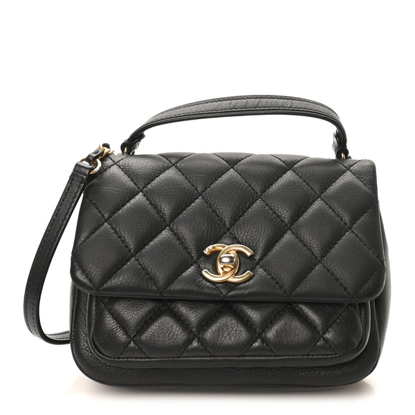 Chanel Calfskin Quilted Top Handle Flap Black 1835473 – FASHIONPHILE