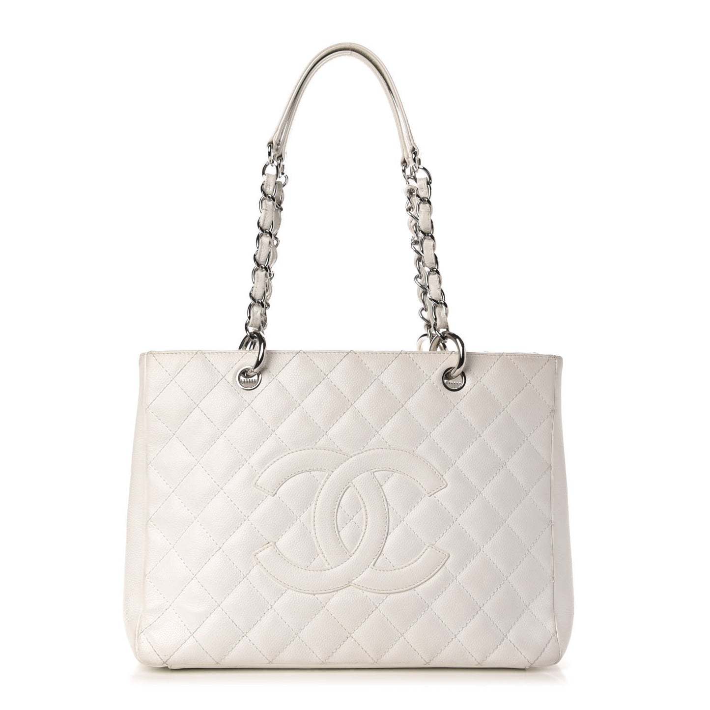 Caviar Quilted Grand Shopping Tote GST White