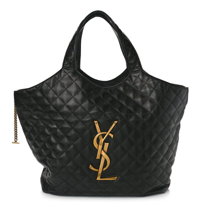 Saint Laurent Lambskin Quilted Maxi Icare Shopping Tote Black 3 of 9