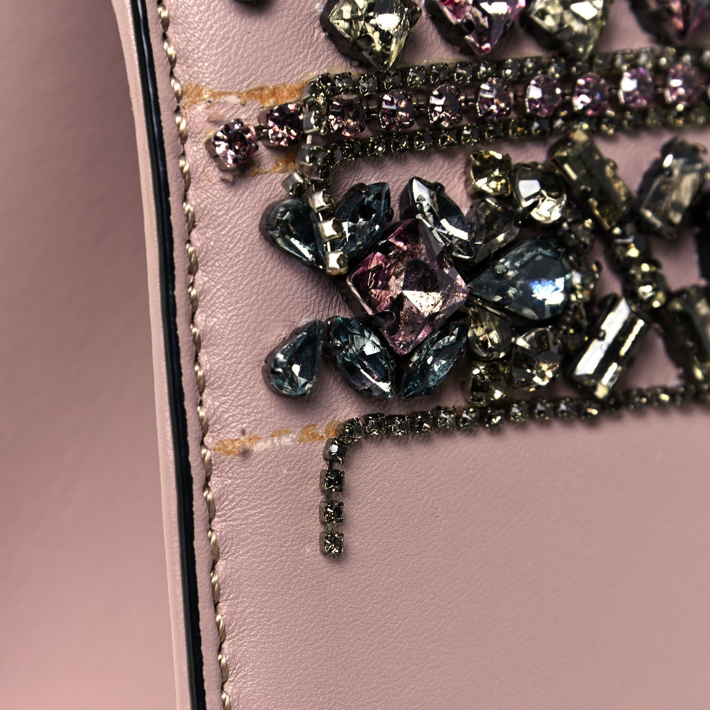 Vitello Crystal Embellished Medium Glam Lock Rockstud Flap Poudre