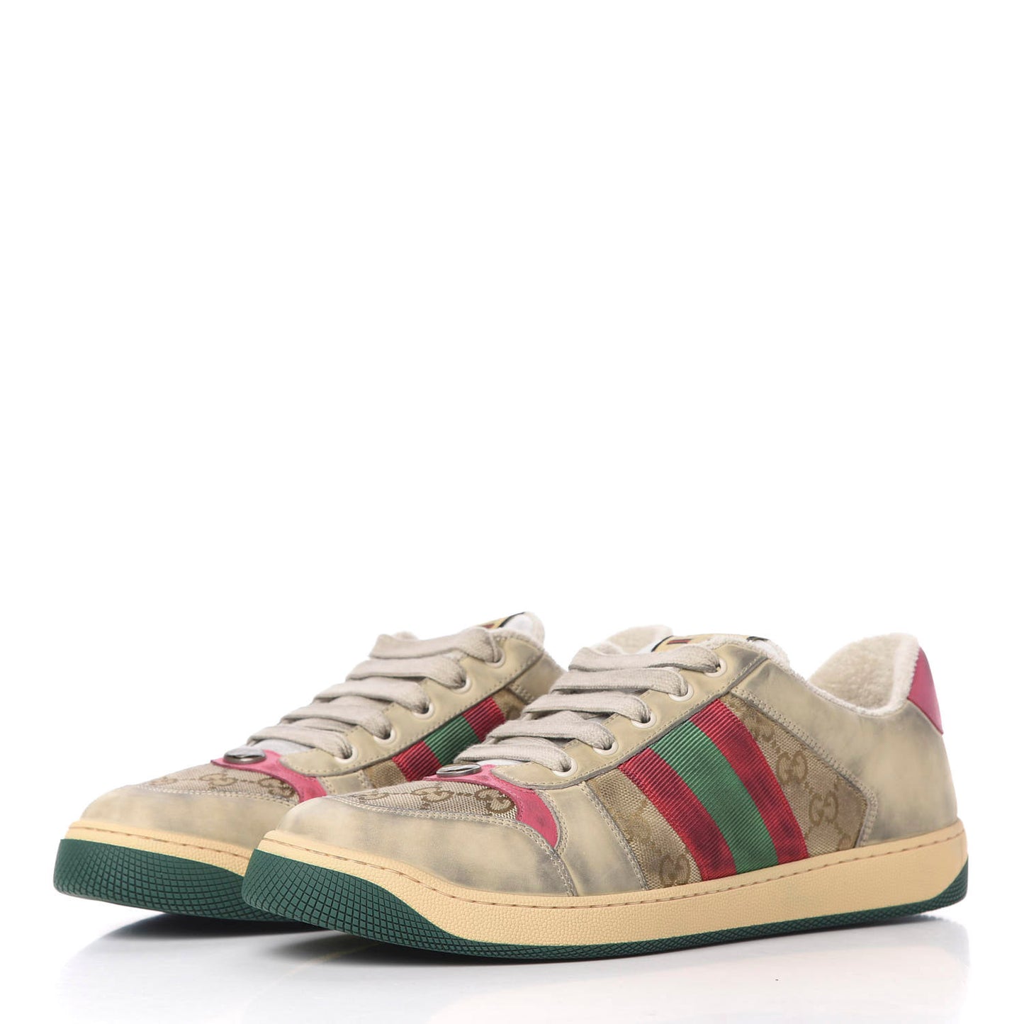 GG Monogram Calfskin Web Mens Screener Sneakers 9 New Sand Dusty Milk Pink