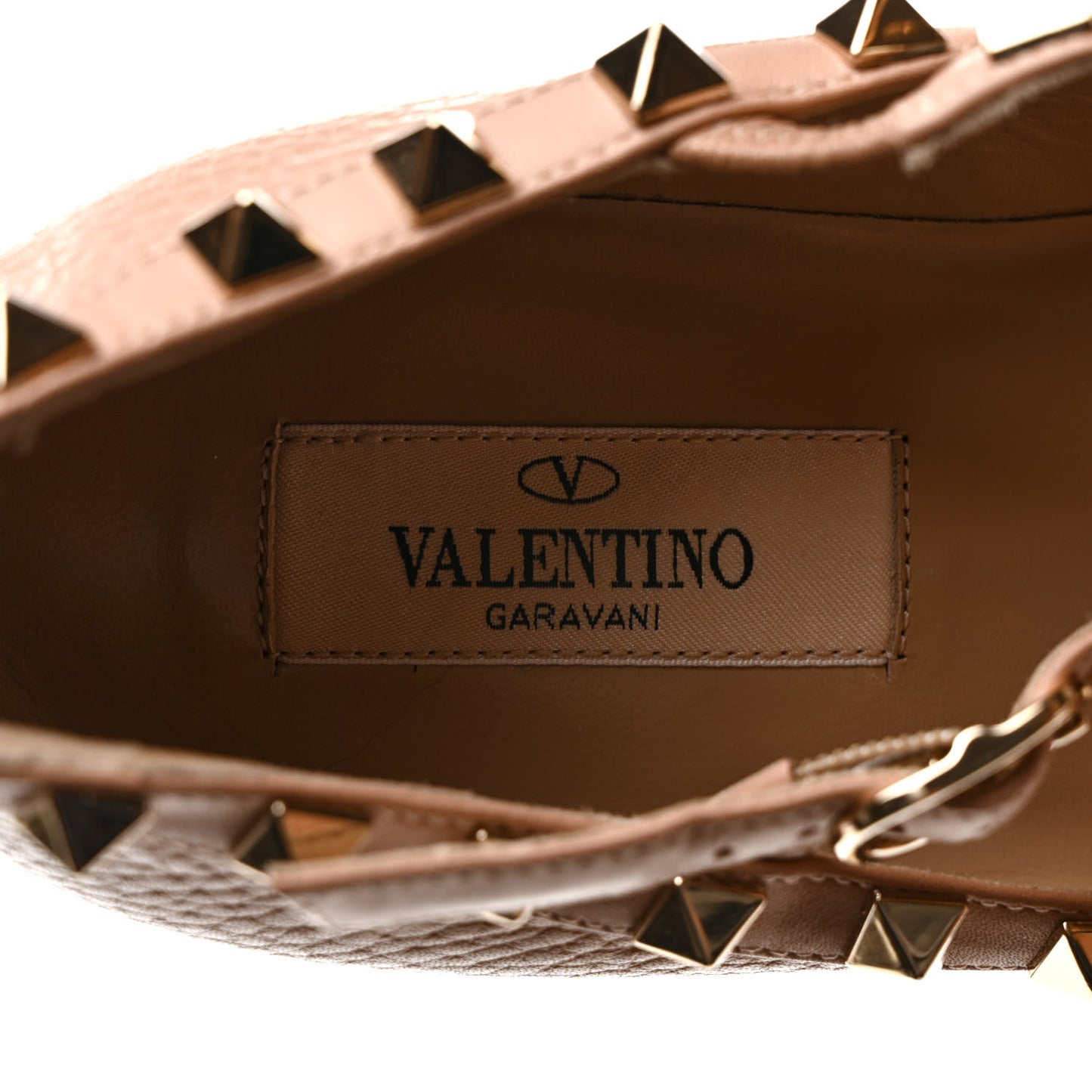 Pebbled Calfskin Rockstud Cage Ballerina Flats 36 Skin Sorbet