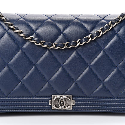 Chanel Lambskin Quilted Boy Wallet On Removable Chain WOC Navy Blue 8 of 18