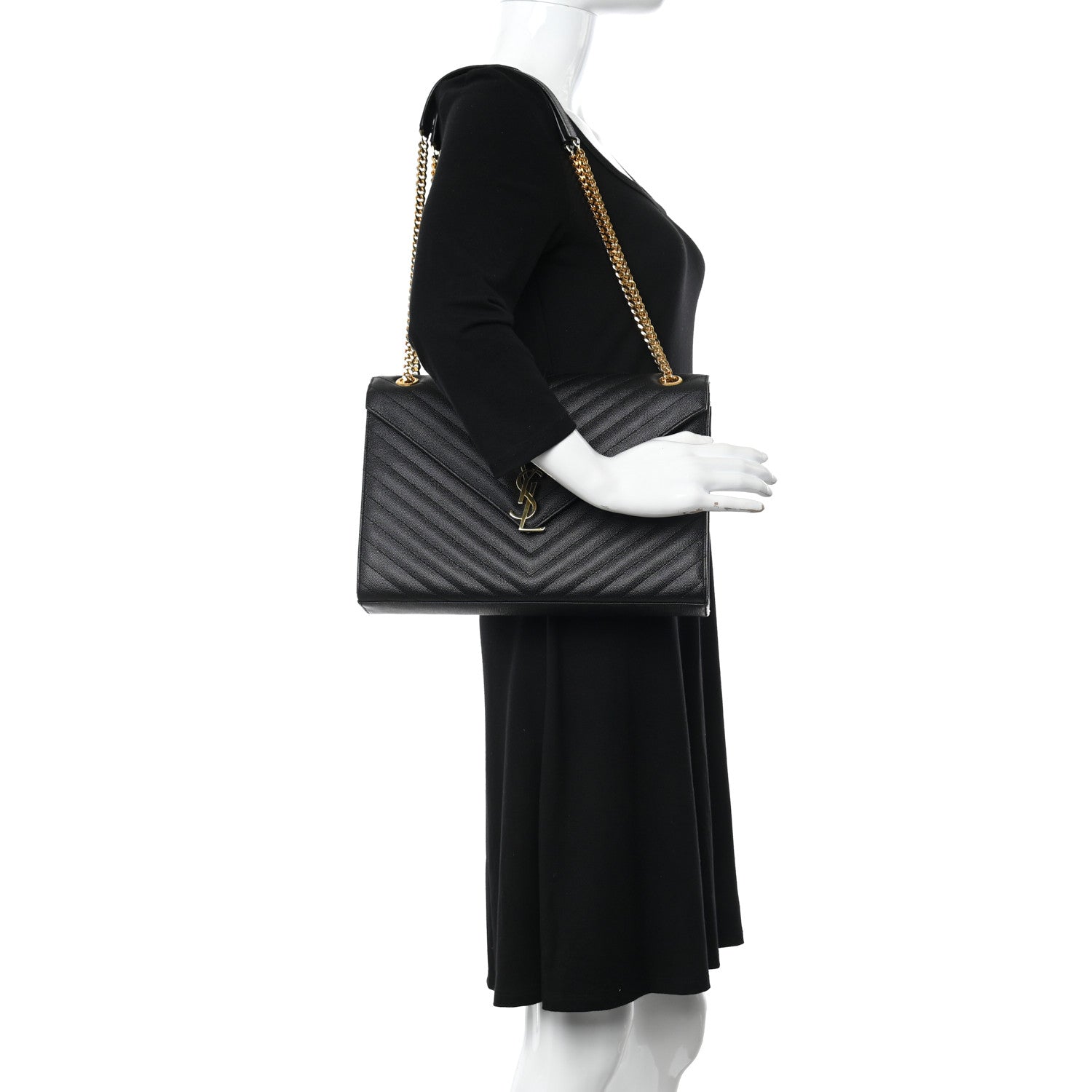 Saint Laurent Grain De Poudre Matelasse Chevron Large Monogram Satchel Black 2 of 10