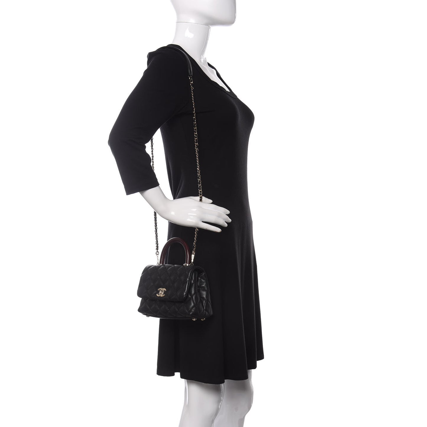 Caviar Lizard Embossed Quilted Extra Mini Coco Handle Flap Black