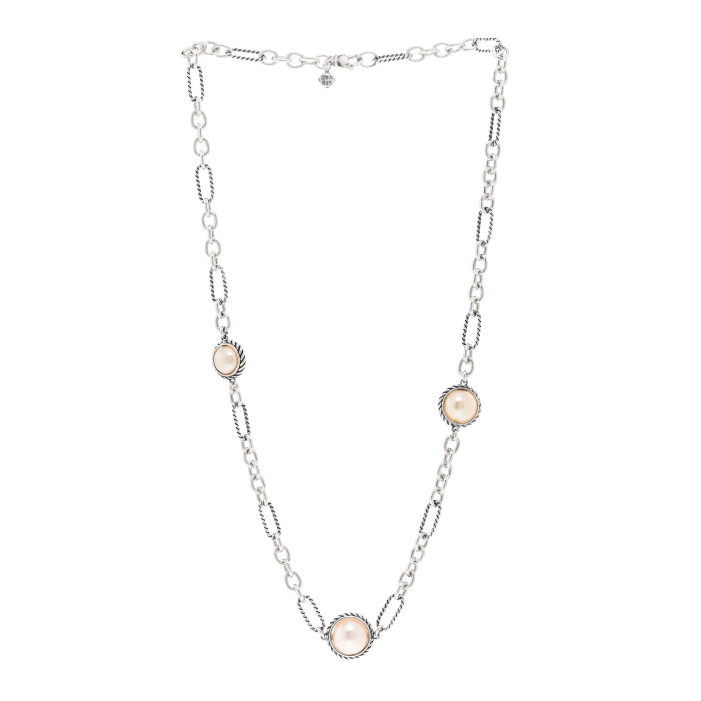Sterling Silver Pearl Cable Figaro Chain Necklace