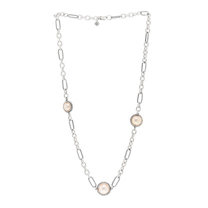 David Yurman Sterling Silver Pearl Cable Figaro Chain Necklace 3 of 4