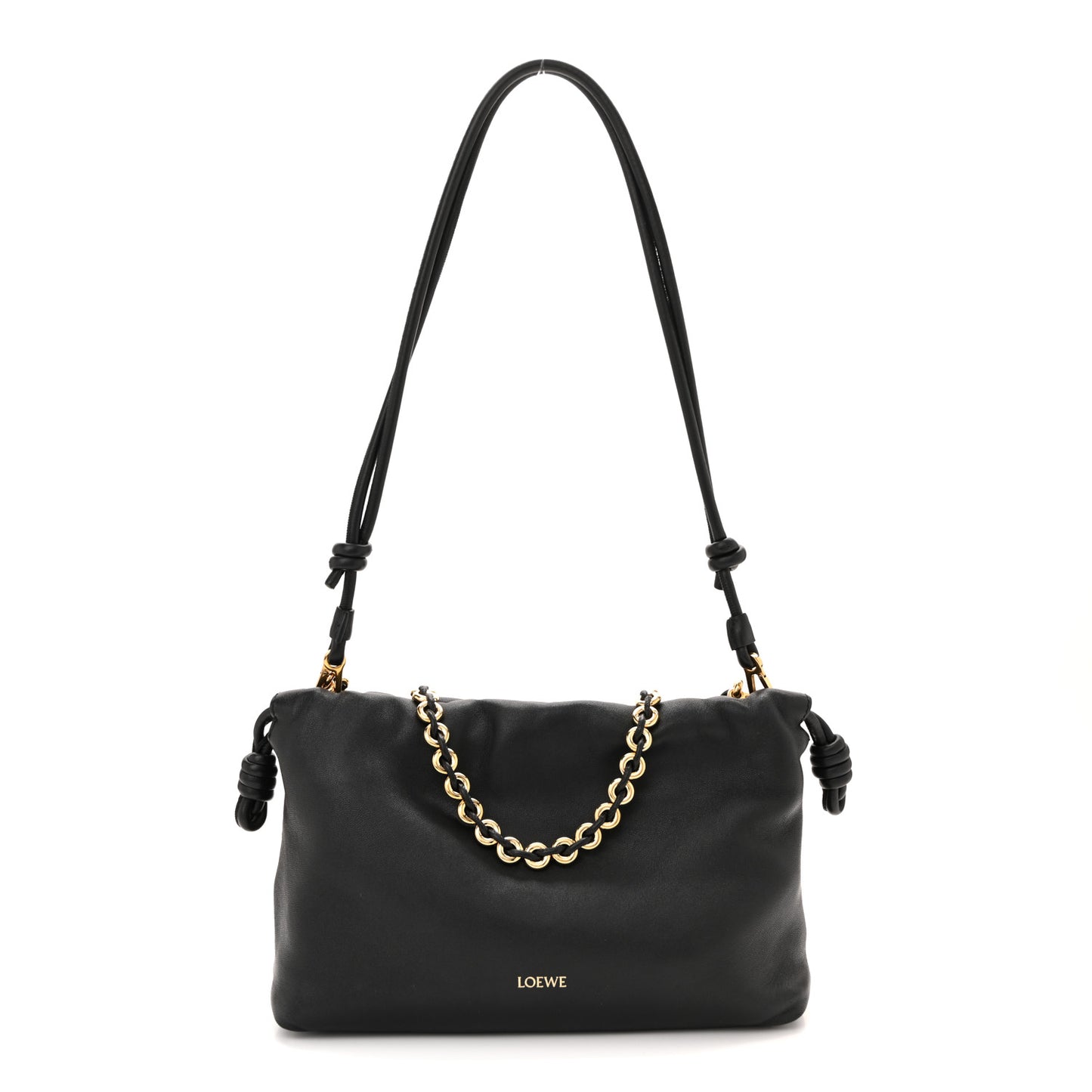 Mellow Nappa Medium Donut Chain Flamenco Knot Clutch Black