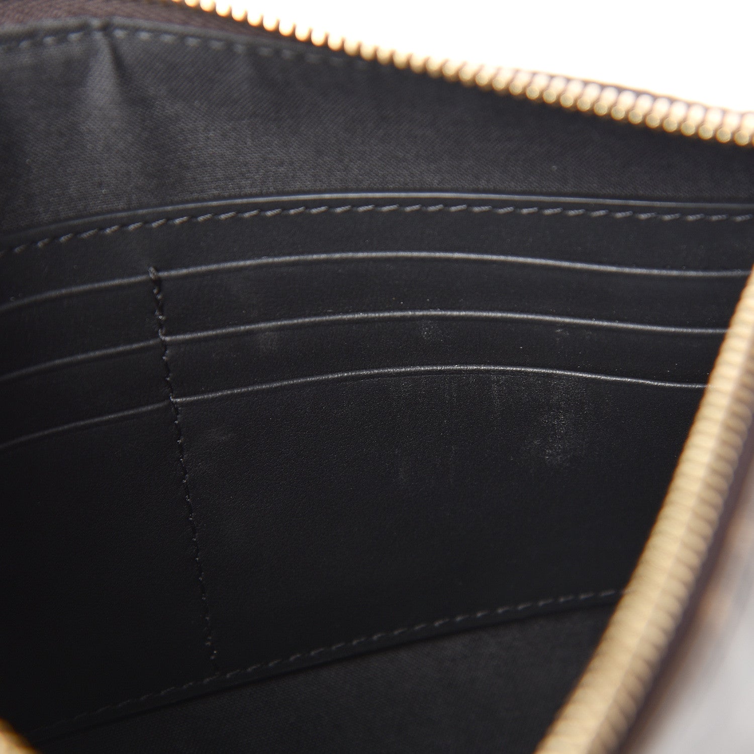 Fendi Glazed Fabric Vitello Century FF 1974 Stamp Patch Small FFreedom Flat Pouch Mogano Panna Black 7 of 10