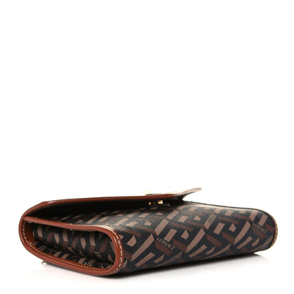 Versace Coated Canvas La Greca Signature Wallet On Chain Black Caramel 4 of 14