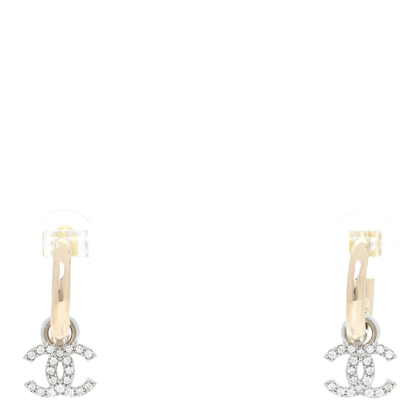 Metal Crystal CC Hoop Drop Earrings Gold