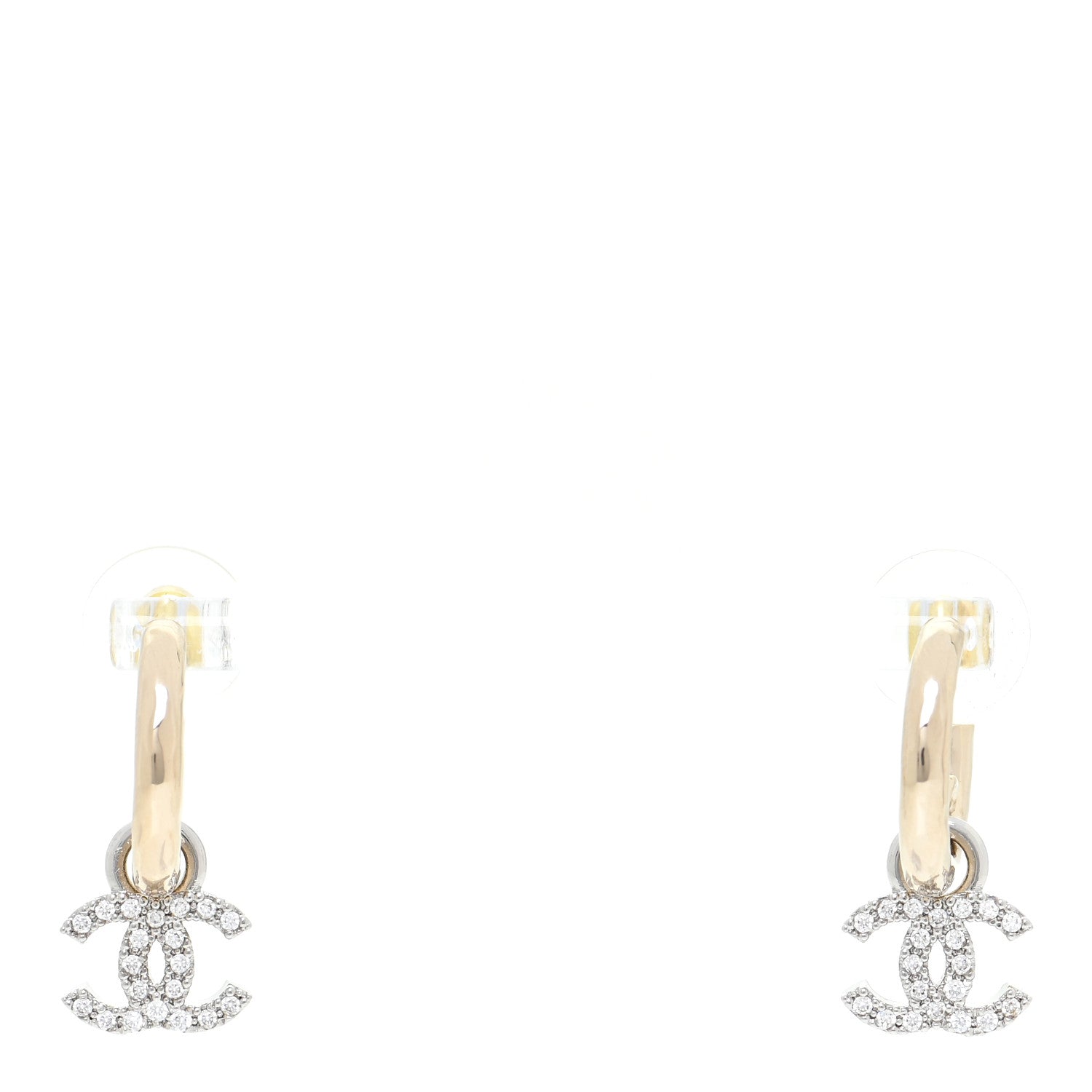 Chanel Metal Crystal CC Hoop Drop Earrings Gold 1 of 5