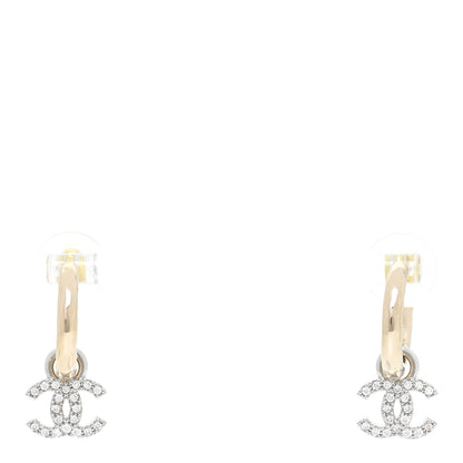 Chanel Metal Crystal CC Hoop Drop Earrings Gold 1 of 5
