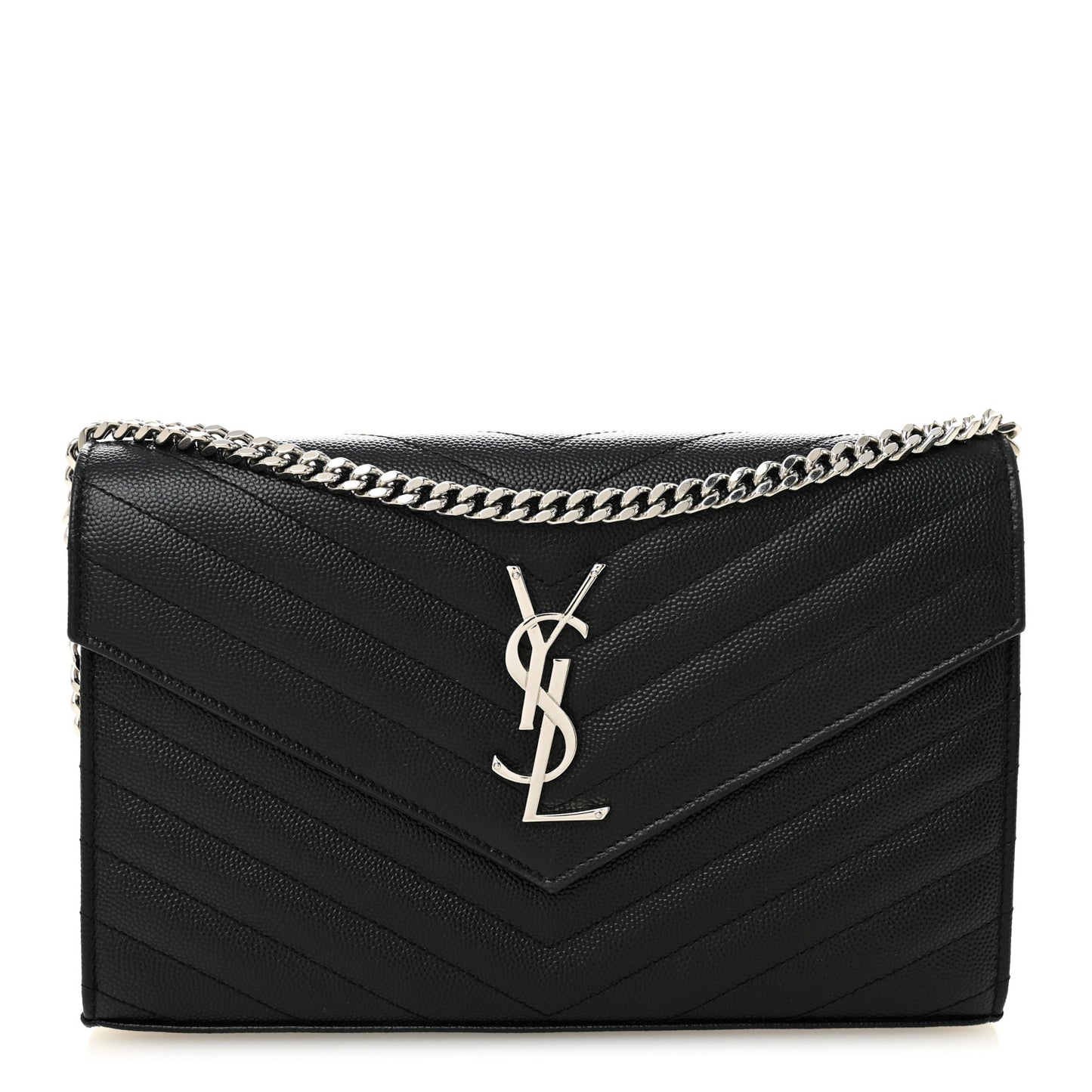 Grain De Poudre Matelasse Chevron Monogram Chain Wallet Black