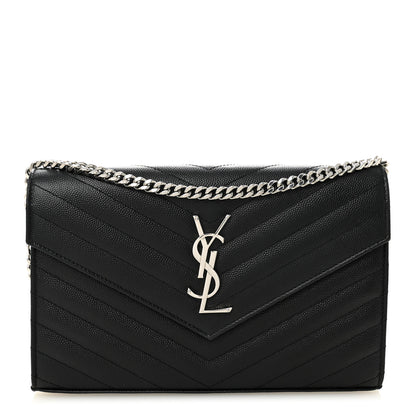 Saint Laurent Grain De Poudre Matelasse Chevron Monogram Chain Wallet Black 1 of 10