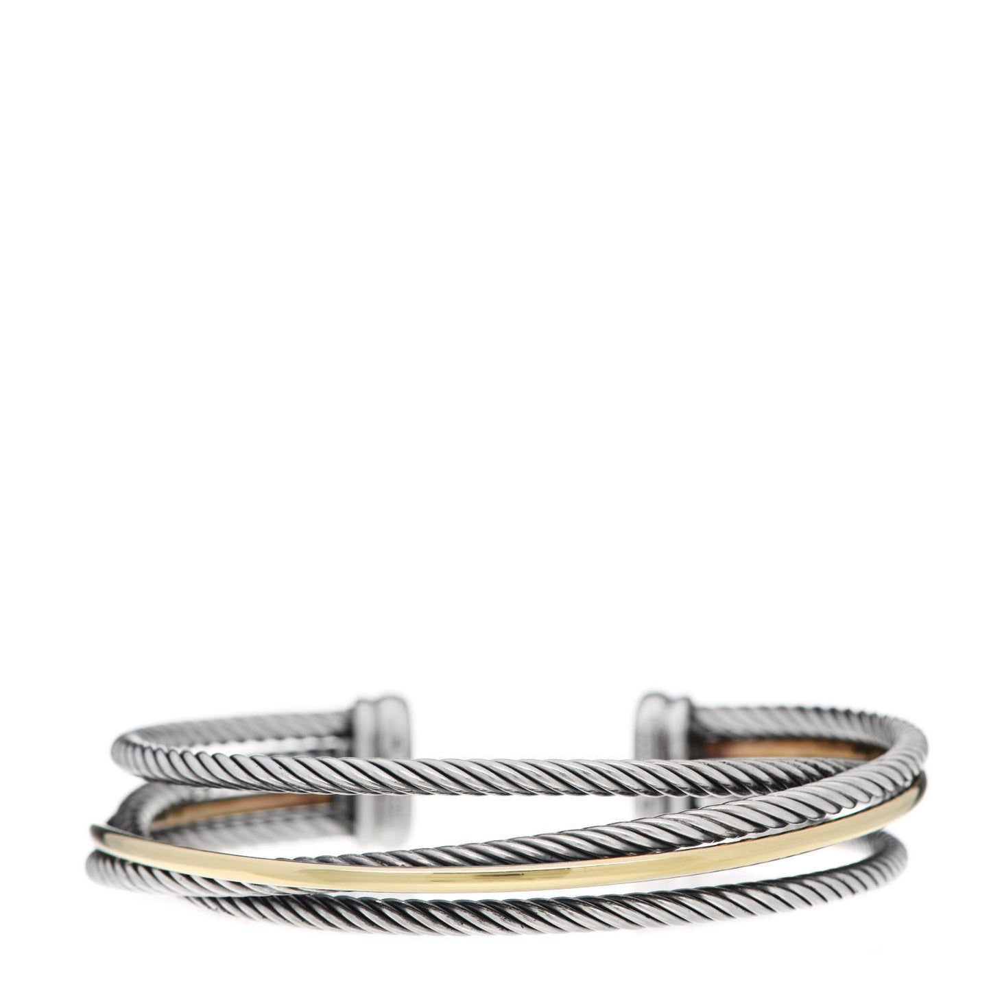 Sterling Silver 18K Yellow Gold Crossover Three Row Cuff Bracelet