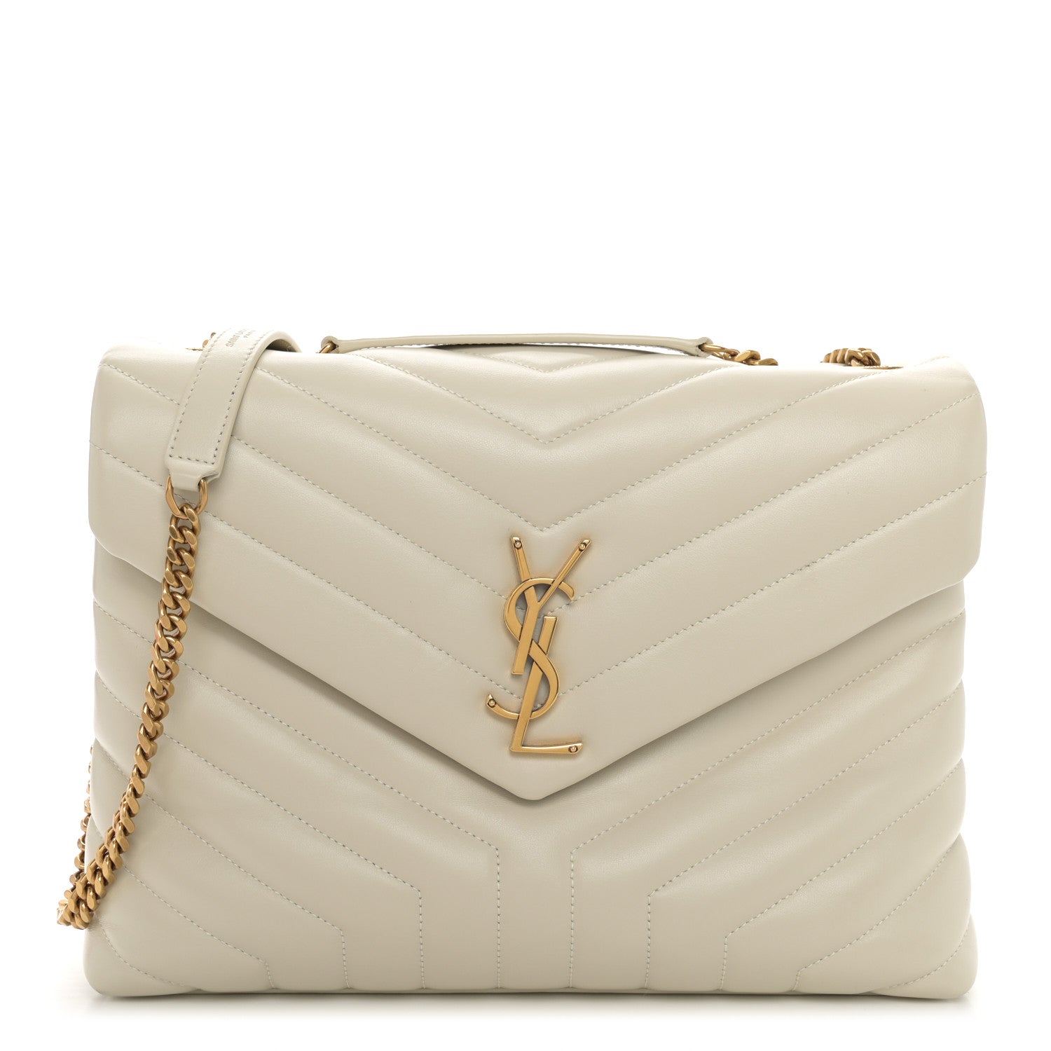 Saint Laurent Calfskin Y Quilted Monogram Medium Loulou Chain Satchel Crema Soft 1 of 11