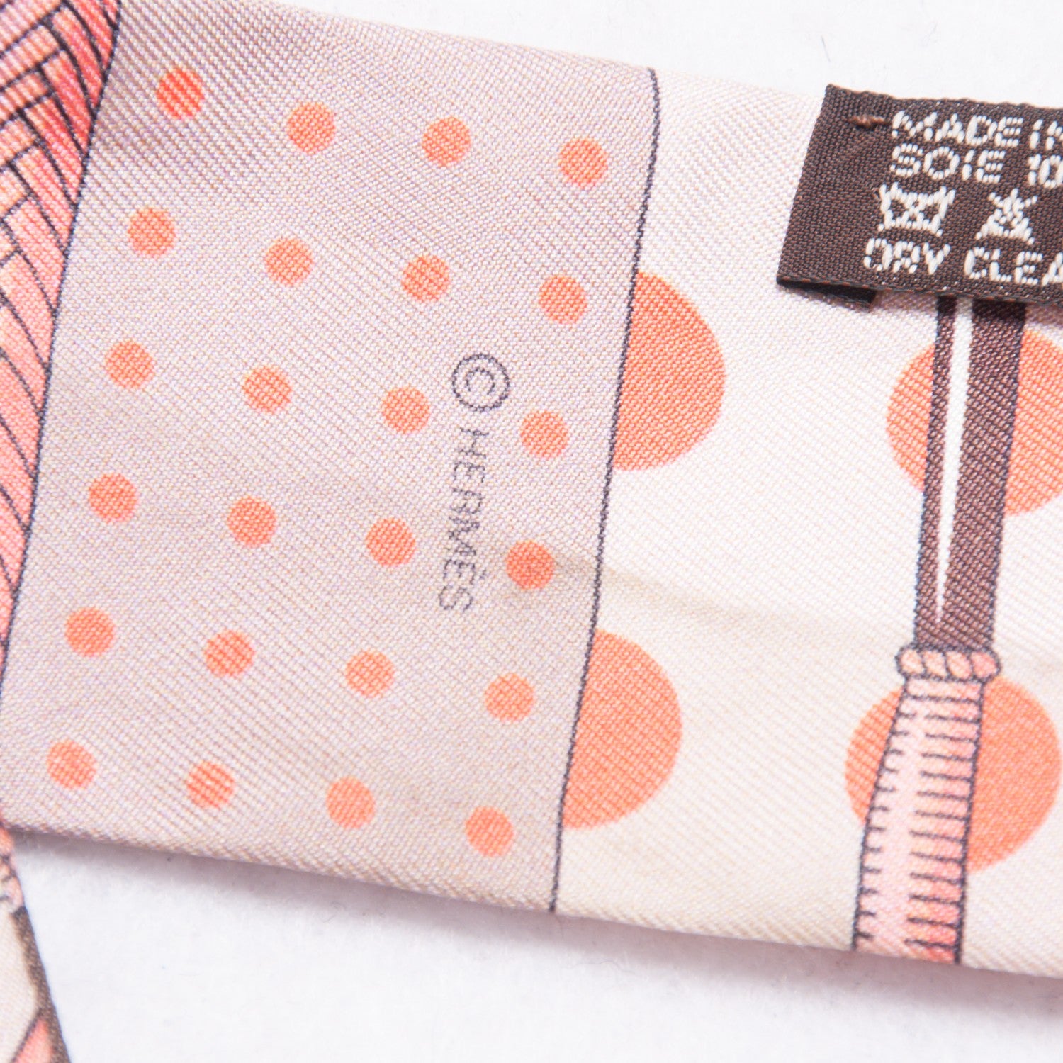 Hermes Silk Clic Clac a Pois Twilly Rose Nacre Marron Corail 4 of 7