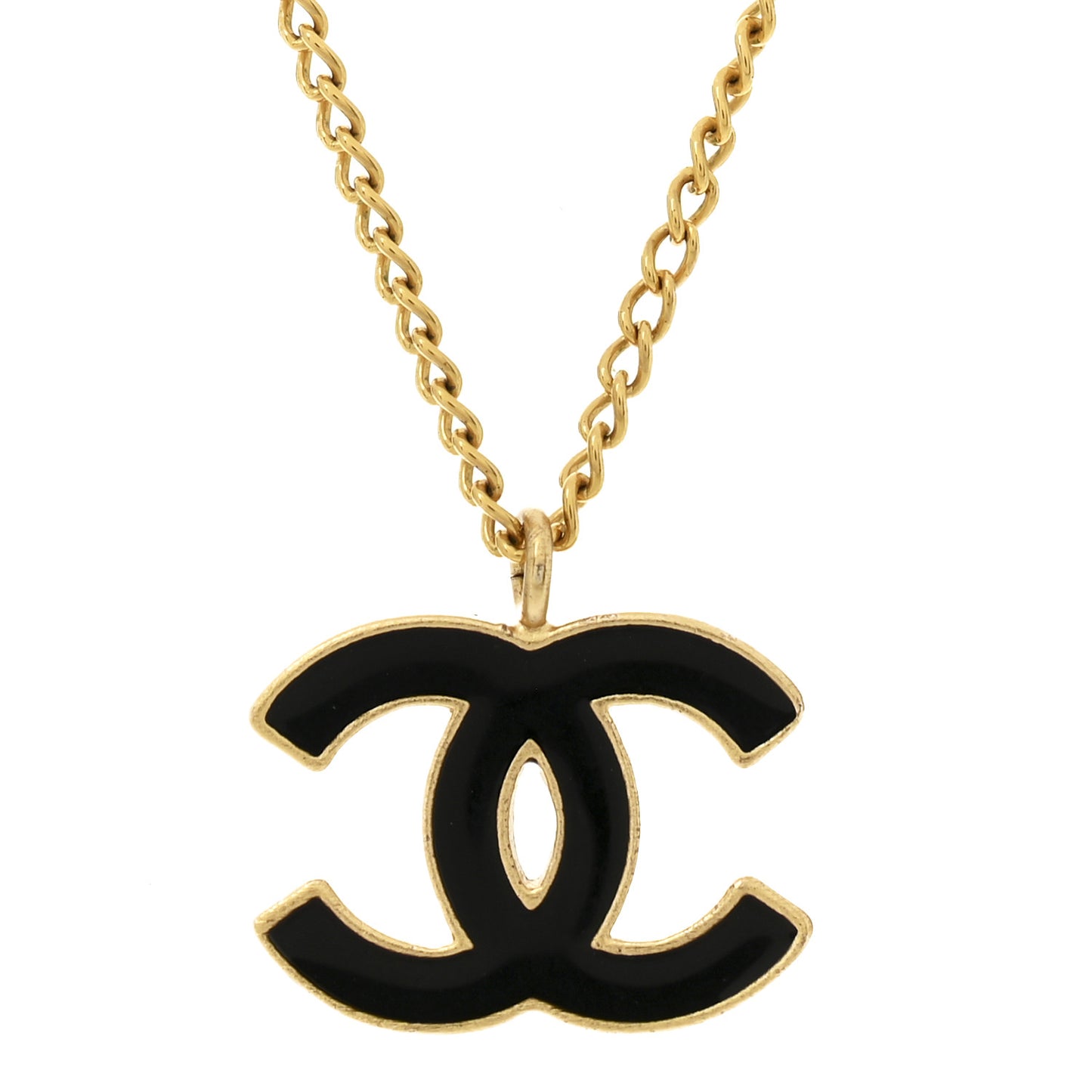 Metal Enamel CC Chain Necklace Gold Black