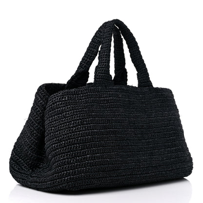 Prada Raffia Crochet Large Tote Black 3 of 14