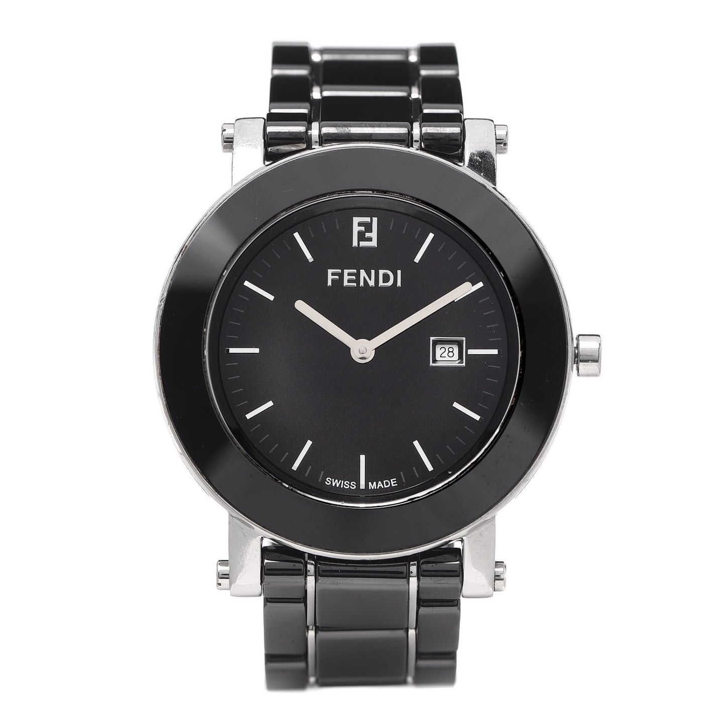 Stainless Steel Ceramic 38mm Round Quartz Watch Black