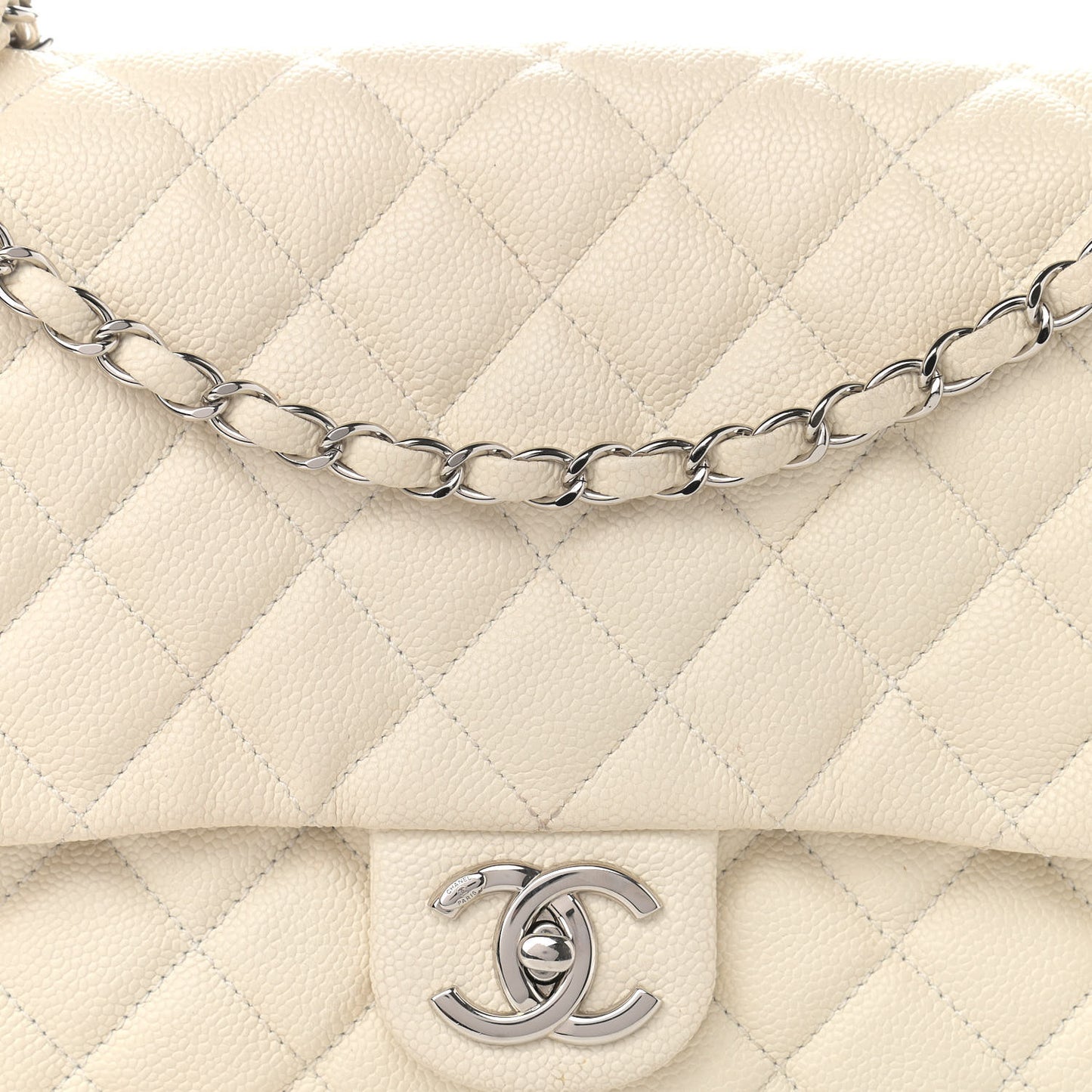 Caviar Quilted Jumbo Easy Flap Dark White