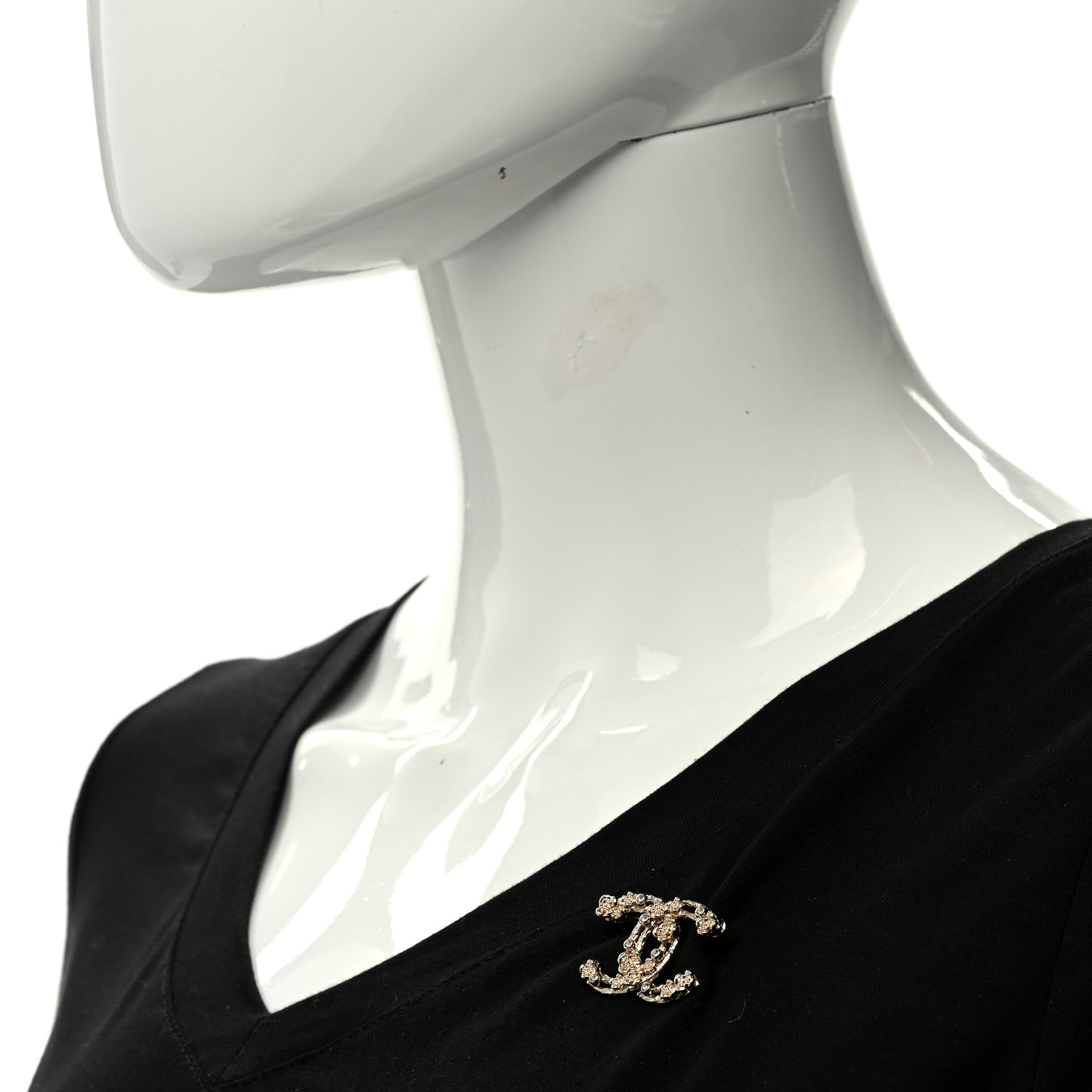 Metal Crystal Camellia CC Brooch Light Gold