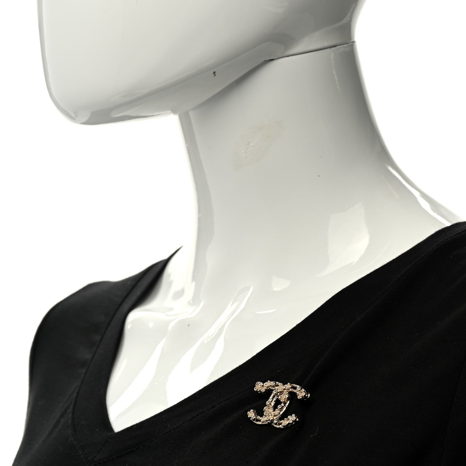Chanel Metal Crystal Camellia CC Brooch Light Gold 2 of 5