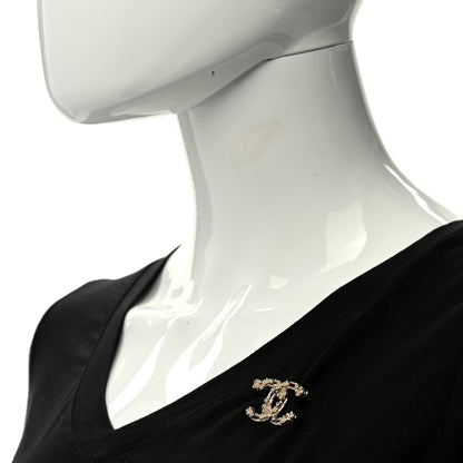 Chanel Metal Crystal Camellia CC Brooch Light Gold 2 of 5