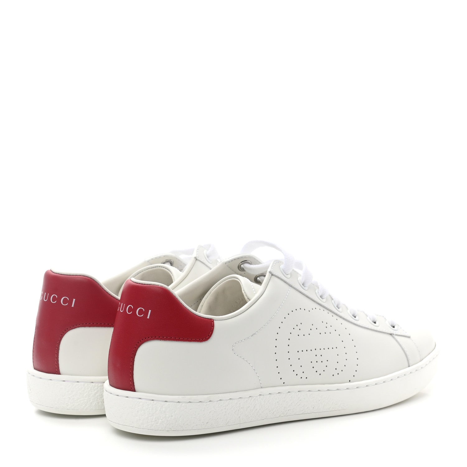 Gucci Calfskin Interlocking G Perforated Womens Ace Sneakers 37.5 White Hibiscus Red 4 of 8