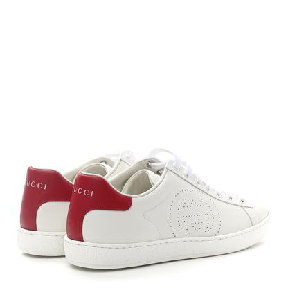 Gucci Calfskin Interlocking G Perforated Womens Ace Sneakers 37.5 White Hibiscus Red 4 of 8