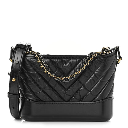 Chanel Aged Calfskin Chevron Quilted Small Gabrielle Hobo Black 1 of 10