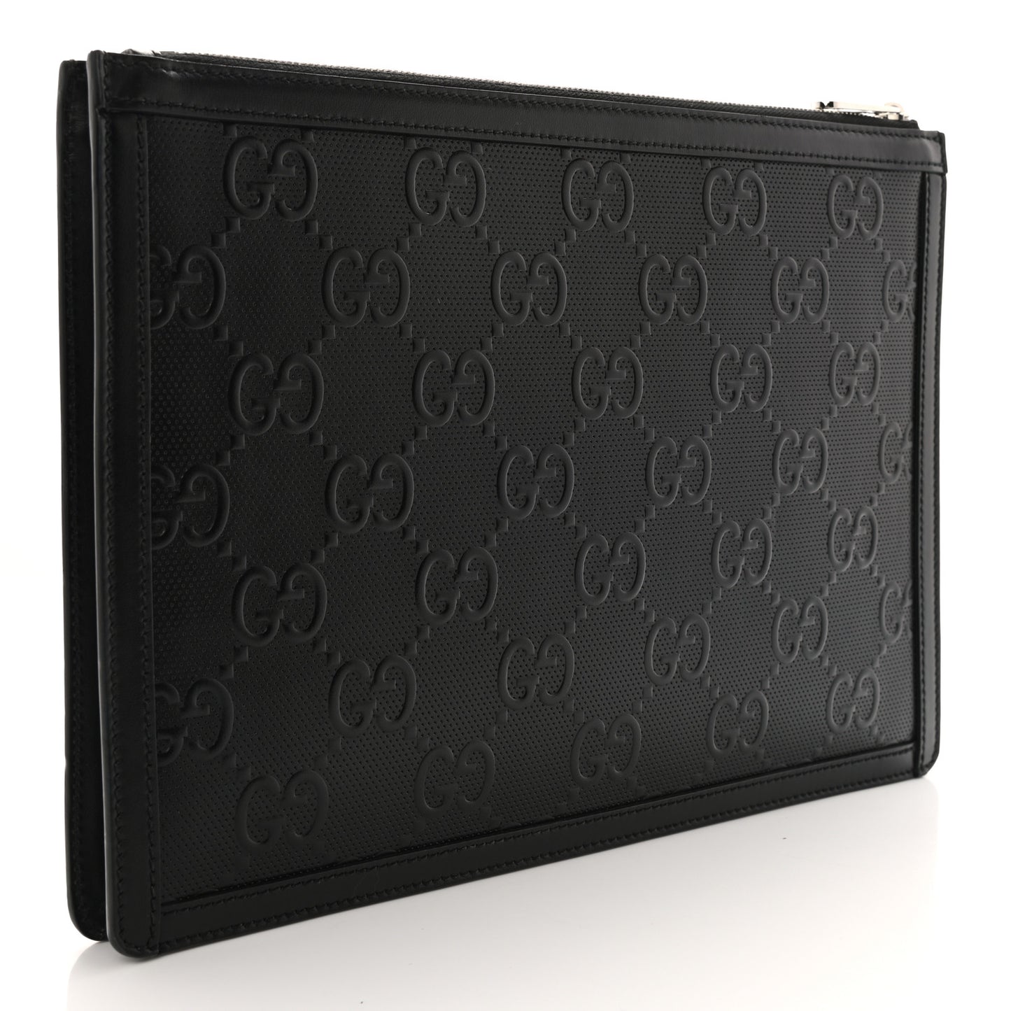 Calfskin GG Tennis Embossed Zip Pouch Black