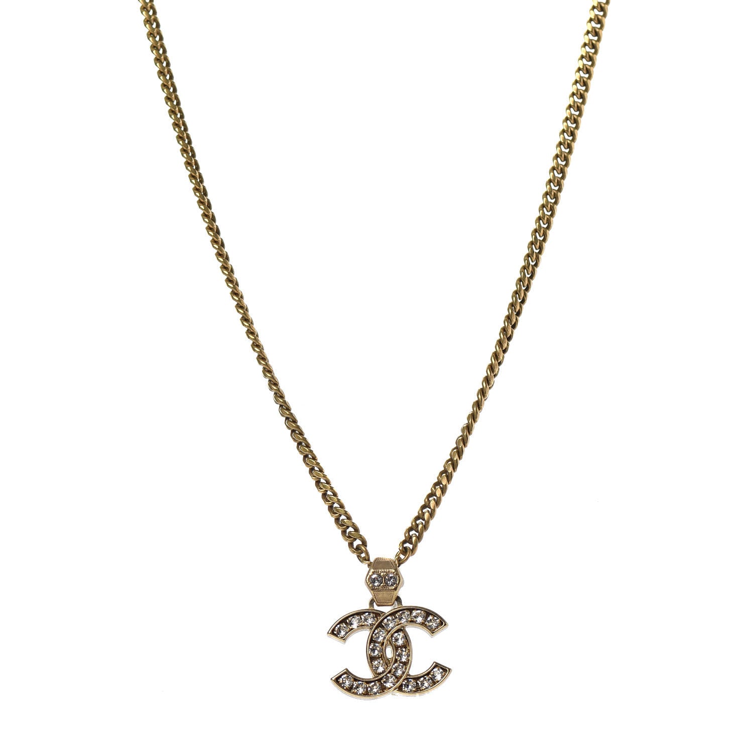 Chanel Crystal CC Pendant Necklace Gold 1 of 6