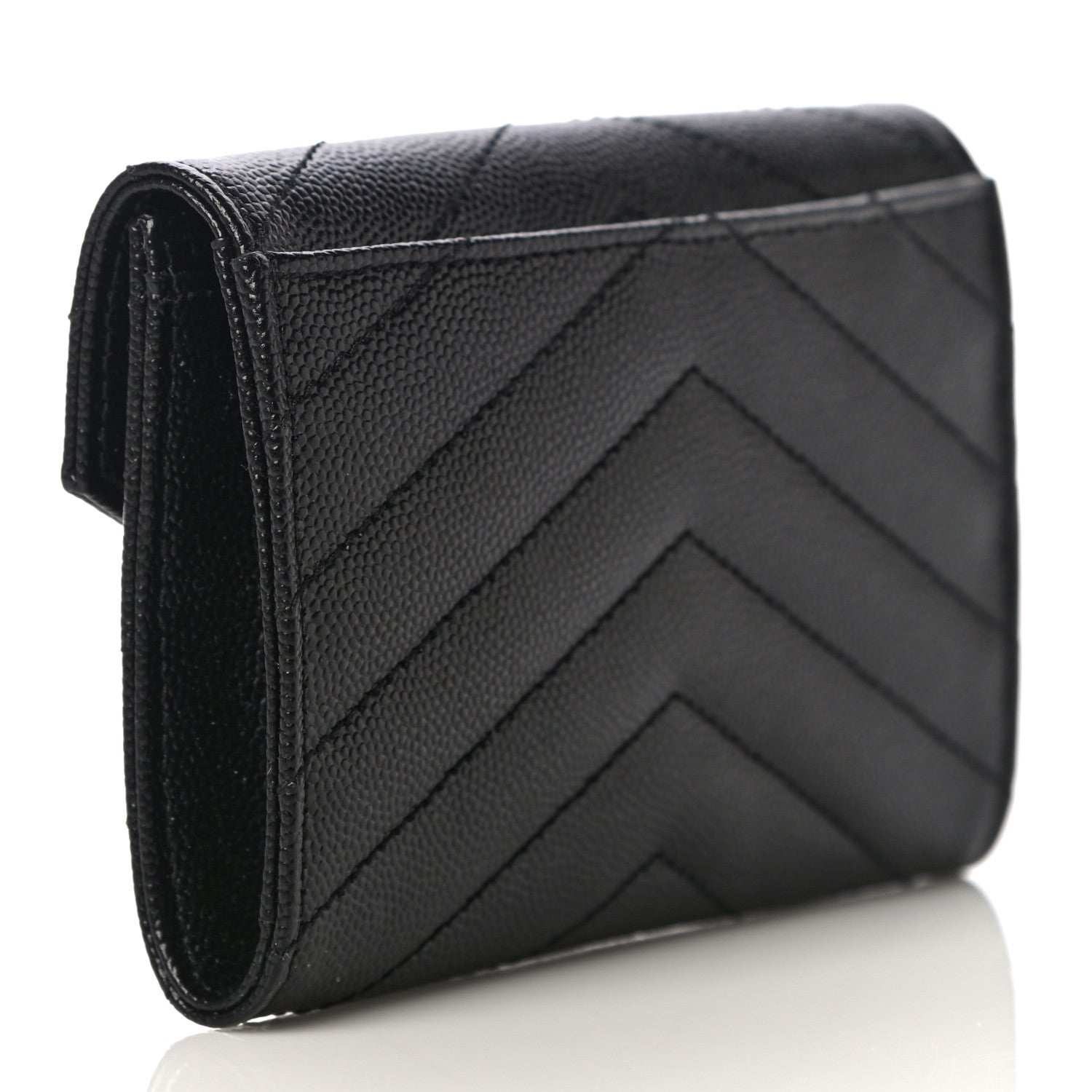 Saint Laurent Grain De Poudre Matelasse Chevron Small Monogram Envelope Wallet Black 3 of 9