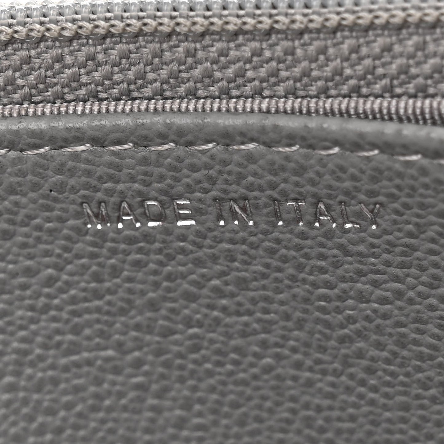 Grained Calfskin Quilted CC Box Wallet On Chain WOC Grey