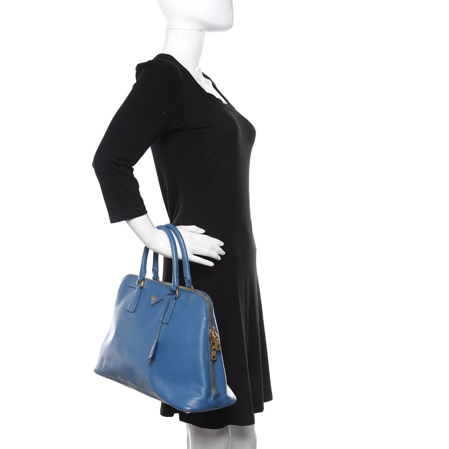 Prada Saffiano Lux Large Promenade Tote Bluette 2 of 13