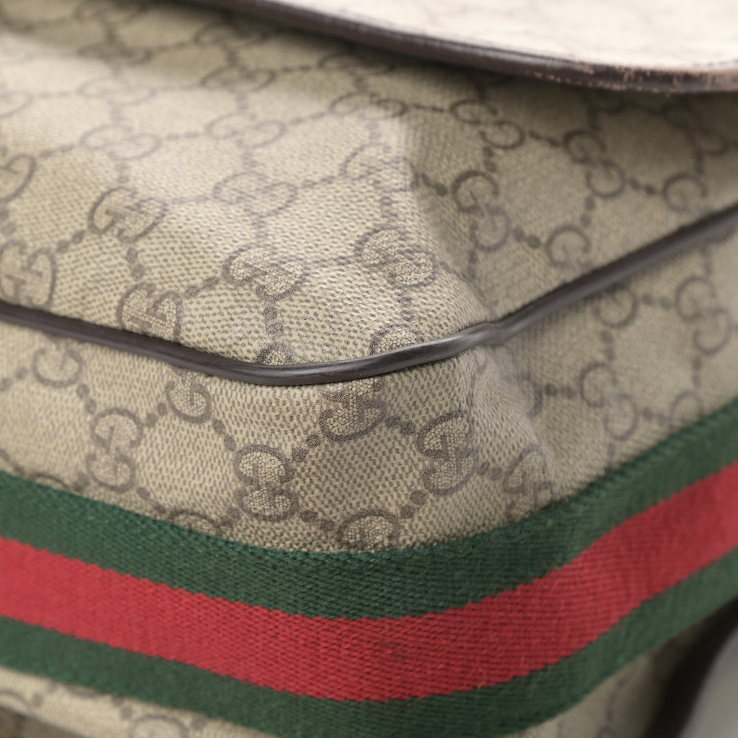 GG Plus Monogram Web Large Flap Messenger Bag Beige Dark Brown