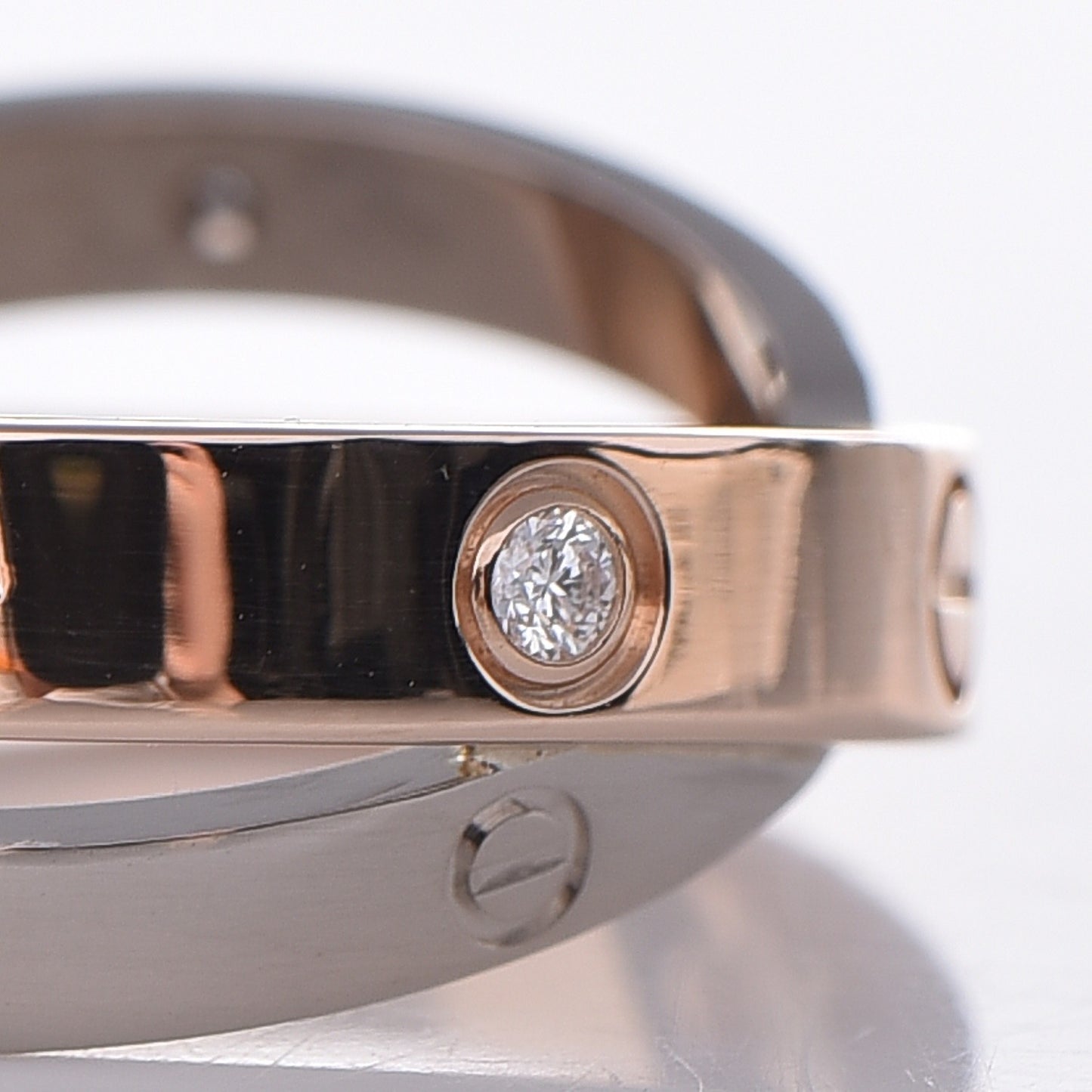 18K Pink White Gold 6 Diamonds LOVE Ring 49 4.75