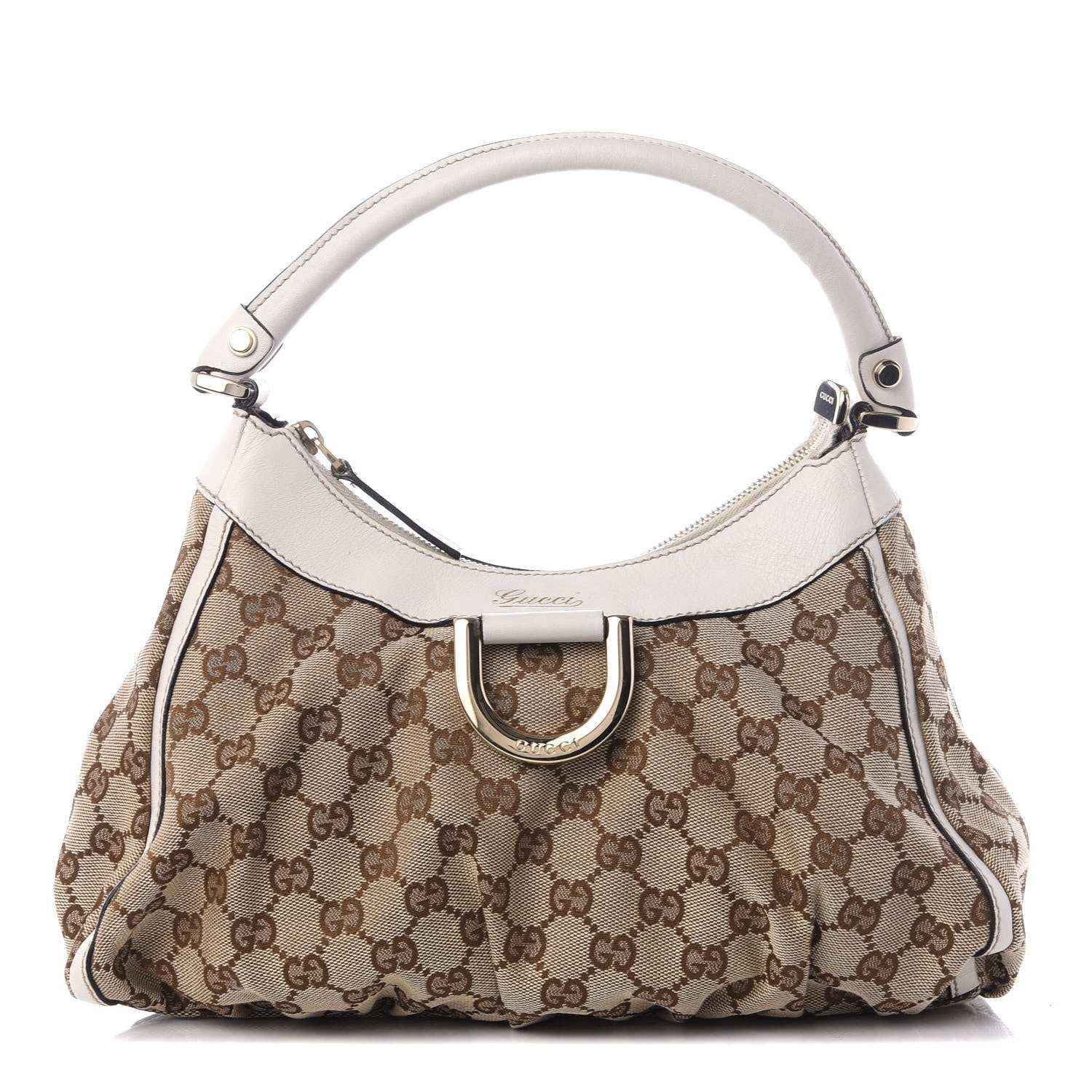 Gucci Monogram Medium D Gold Ring Hobo White 1 of 9