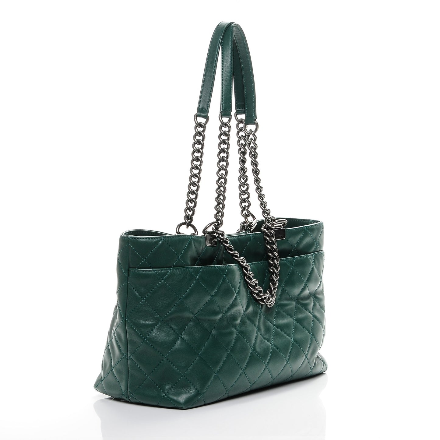 Calfskin Quilted Small Shopping In Chains Tote Green